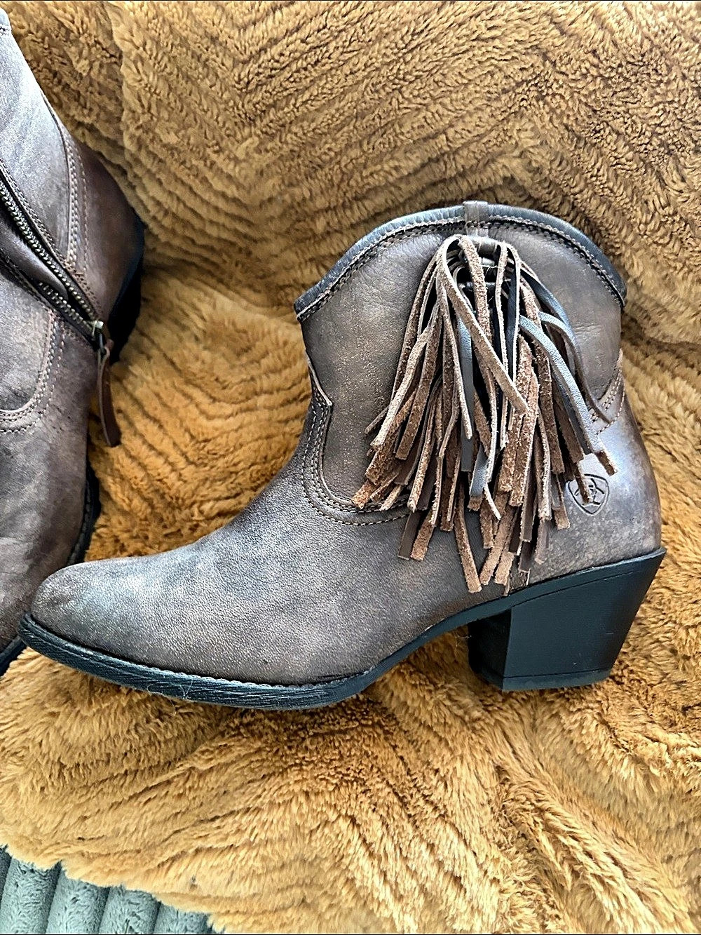 Ariat Duchess Western Boot Fringe Ankle Boots Brown US 7.5B